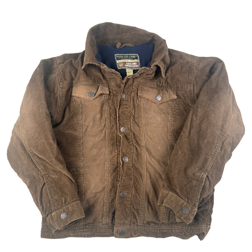 Steve & Barrys Jacket Boys L Brown Corduroy Fleece Lined Trucker Coat
